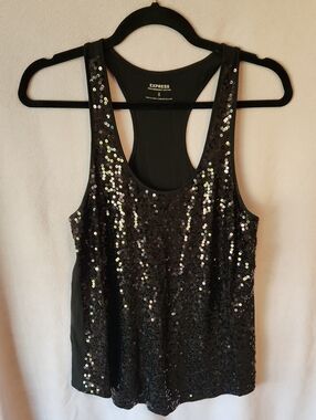 ✨️3/$20✨️ Express Women's Black Sequin Racerback Tank Top